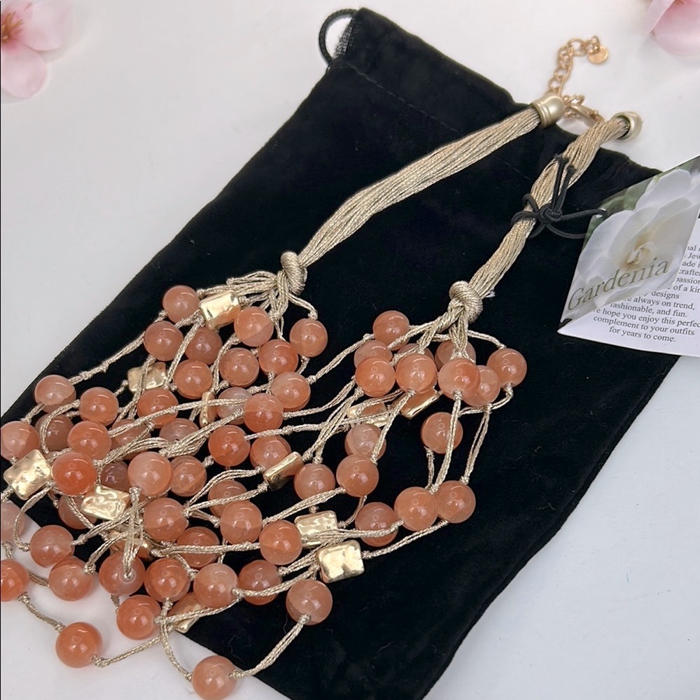 Pretty Gardenia Gold and Orange Crackle Beaded Multi Strand Necklace NWT! - Picture 4 of 13